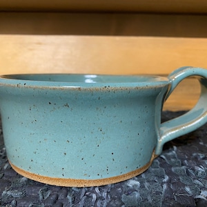 Turquoise pottery soup mug