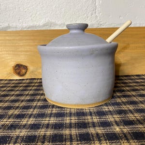 Lavender pottery honey pot