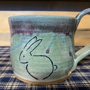 Spring green pottery bunny mug