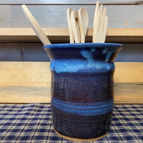 Unique blue pottery utensil holder