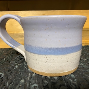 Lavender and white pottery mug