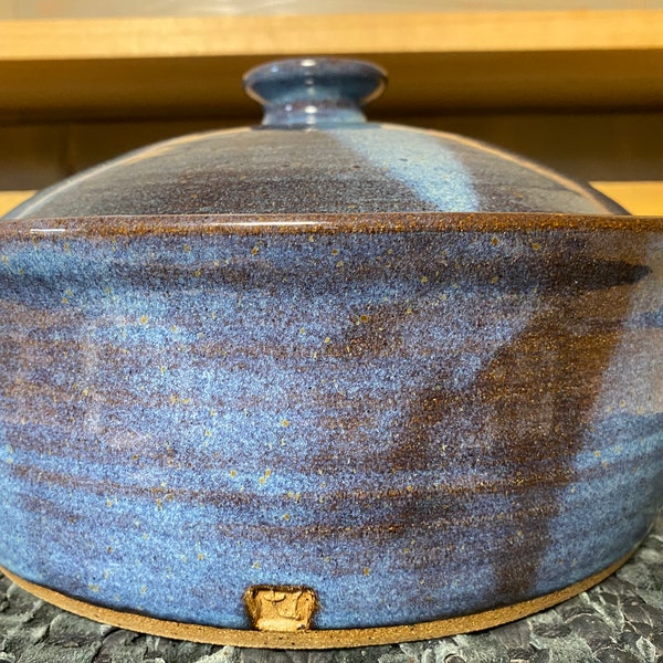Floating blue pottery casserole