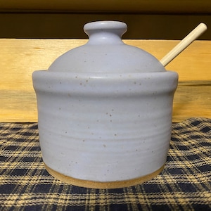 Lavender pottery honey pot