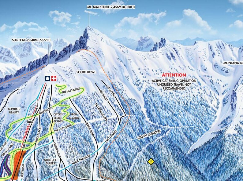 2017 REVELSTOKE North Bowl Ski Map British Columbia Etsy