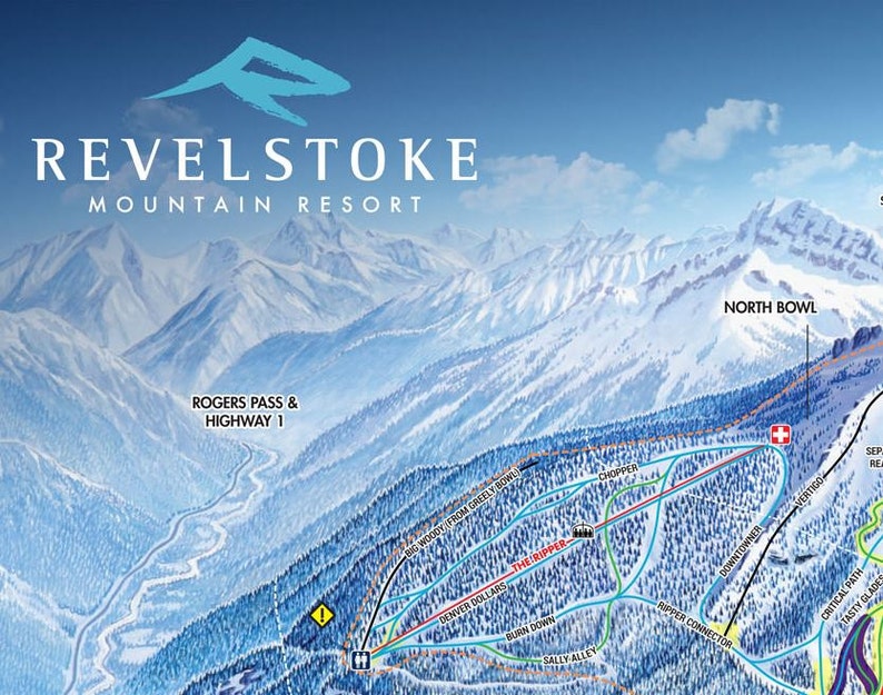 2017 REVELSTOKE North Bowl Ski Map British Columbia Etsy