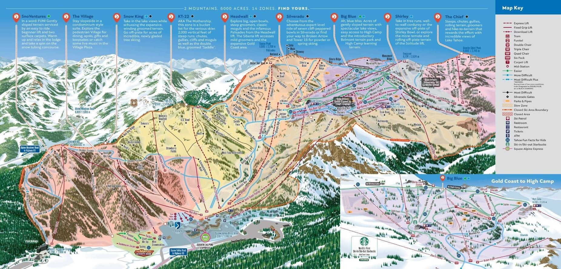 2018 SQUAW VALLEY Alpine Meadows Lake Tahoe Ski Trail Map Etsy