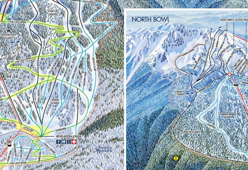 2017 REVELSTOKE North Bowl Ski Map British Columbia Etsy