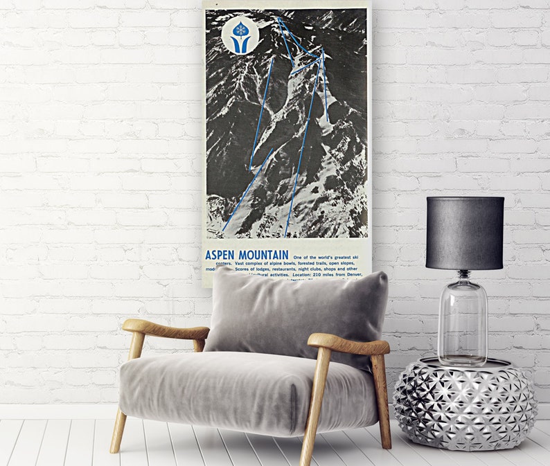 1967 Aspen Mountain Ski Trail Map Vintage Travel Poster