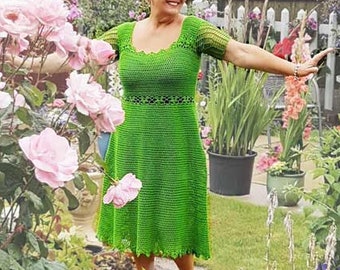 Groene kanten jurk, lente kanten jurk patroon, Instant Download gehaakte jurk, mooie jurk patroon, gemakkelijk gehaakte jurk patroon, gehaakte jurk