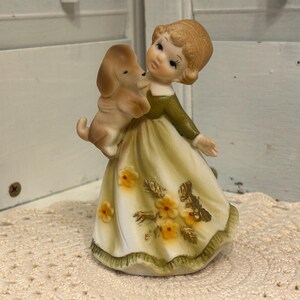 Pretty Little Girl & Her Puppy, Vintage Nursery Décor
