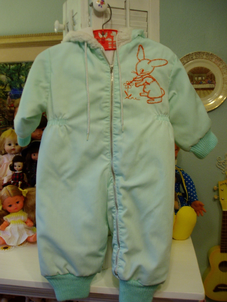 size 18-24 month Vintage Nursery Decor Mint Green Baby Snowsuit
