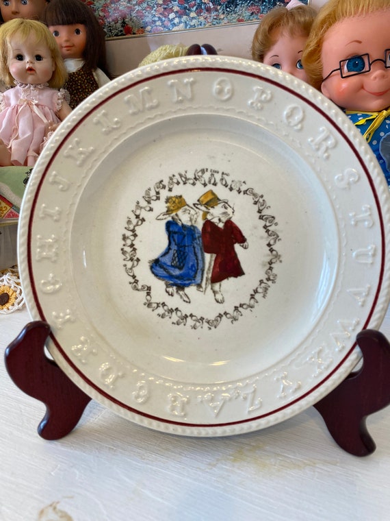 Old Rabbit Plate W/ Sign Language Border Vintage Nursery Etsy