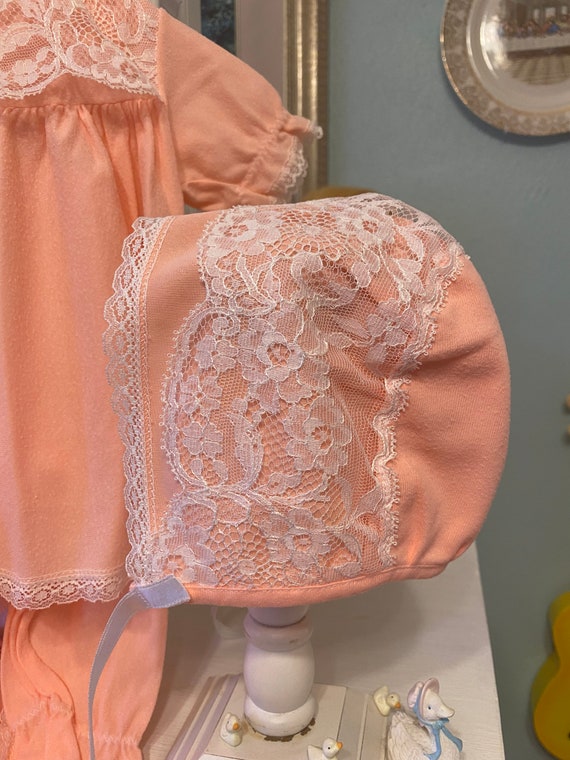 6 Piece Peach and Ivory Lace trimmed Girl's Pajam… - image 6