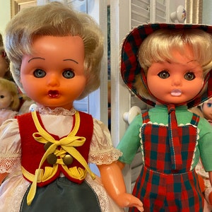 Ethnic Dressed Brother & Sister Unmarked Dolls 15&quot;, Vintage Nursery Décor