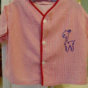 Two Piece Red Strip Seersucker outfit, size 24 month, Vintage Nursery Décor