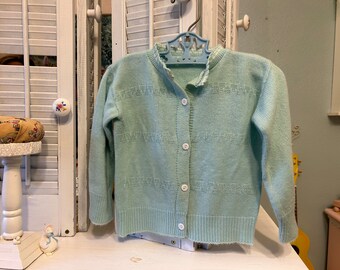 Baby Blue Knit Cardigan w/ White buttons & trim, Vintage Baby Clothes