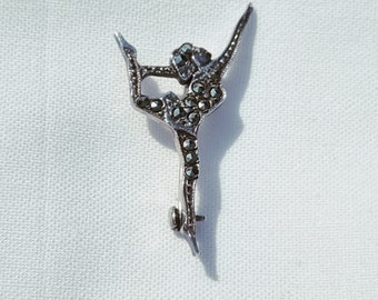 Silver Marcasite Ballet Dancer Brooch