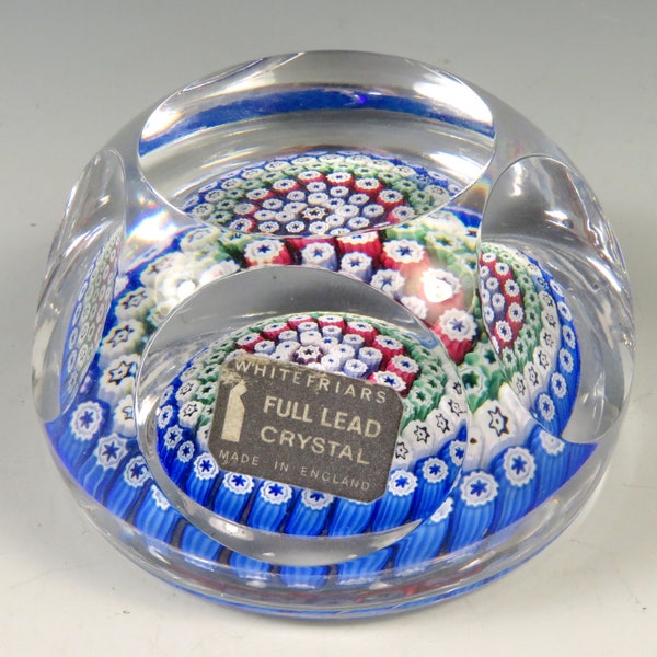 Whitefriars Lead Crystal Millefiori Paperweight Facet Cut