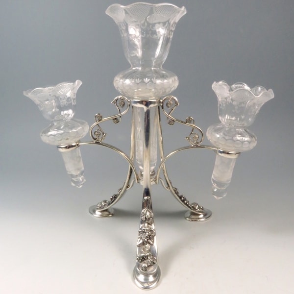 Victorian Silver Plate Cut Glass Epergne by Walker & Hall