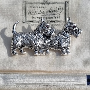 Sterling Silver Scottish Terrier Ruby Set Brooch
