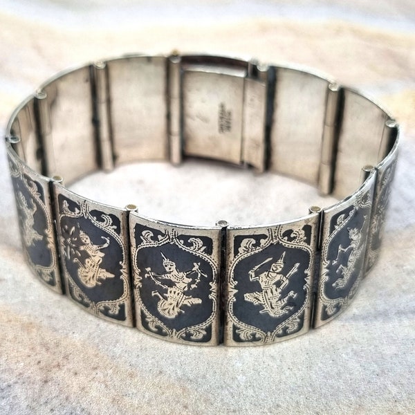 Vintage Sterling Silber Niello Emaille Armband