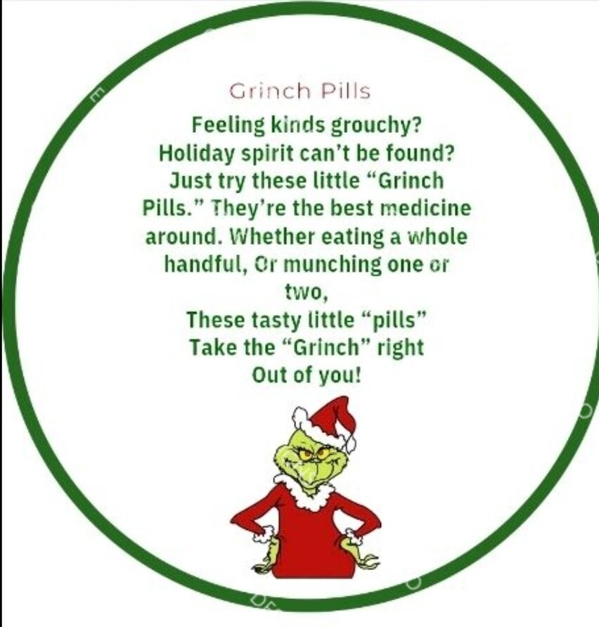 Grinch Round Pill Tags PNG - Etsy