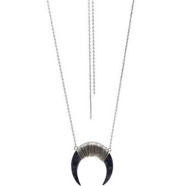 Collier mi-longs double plaqué argent pendentif corne lune