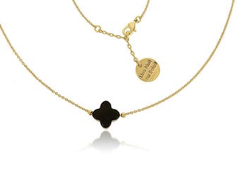 Clover black gold plated thin chain necklace