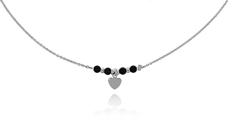 Choker necklace glass bead and heart pendant image 1