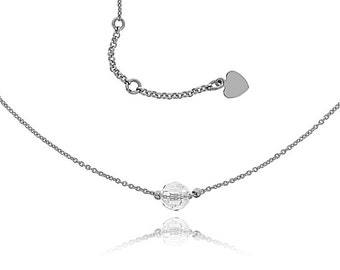 Collier ras de cou chaîne très fine perle facettée en cristal de Swarovski