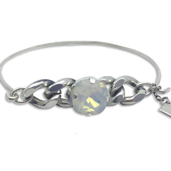 Bracelet demi jonc et gourmette argent