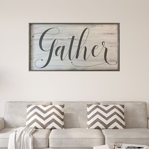 Large Dining Room Decor | Framed Gather Sign | Wood Sign | Farmhouse Gather | Kitchen Decor | Large Gather Sign | Farmhouse Dining Decor
