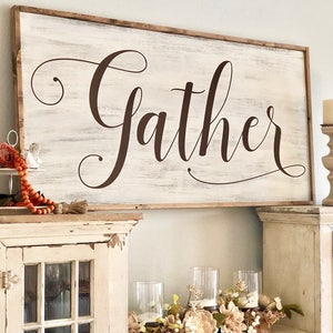 Large Gather Sign | Framed Gather Sign | Wood Sign | Farmhouse Gather | Extra Large Gather | Large Dining Room Sign | Framed Dining Sign