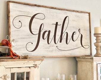 Large Gather Sign | Framed Gather Sign | Wood Sign | Farmhouse Gather | Extra Large Gather | Large Dining Room Sign | Framed Dining Sign