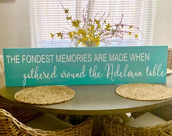 The Fondest Memories | Family Name | Dining Room Decor | 4 foot dining room sign | Large wooden sign | Gather sign | Customize Name