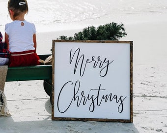 Merry Christmas | Christmas Sign | Merry Christmas | Large White Sign | Farmhouse Decor | Wall Sign | Vintage Decor | Winter Signs