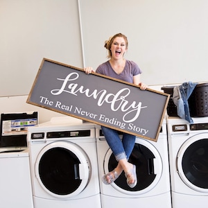 Laundry Room Decor | Large Laundry Room Sign | The Real Never Ending Story | Framed Sign | Funny Laundry Room Sign | Laundry Room