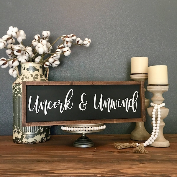 Uncork and Unwind Wood Sign | Framed Sign | Wine Room Sign | Wine Cellar | Wine Lovers | Wine Room Decor