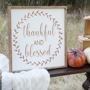 ROSE GOLD - Thankful and Blessed Sign | Fall Sign | Fall Decor | Farmhouse Fall |Framed Blessed Fall Signs | Fall | Thankful Fall Decor Sign