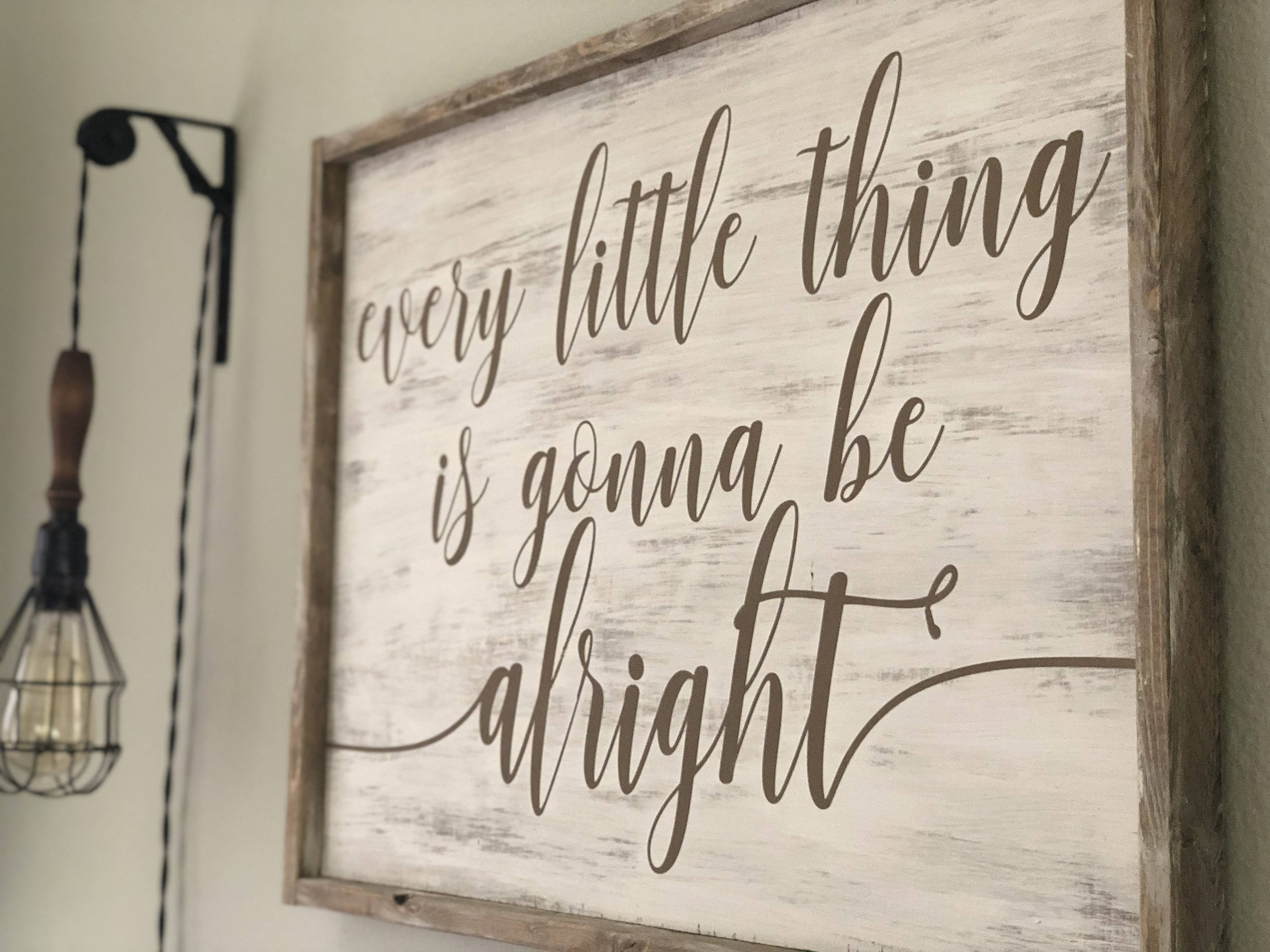 Targa Decorativa In Legno Con Scritta 'Every Little Thing Is Gonna Be Alright' - 12,7 X 12,7 Cm Con Supporto In Ferro - Regalo Ispiratore Per Casa E Ufficio - 2