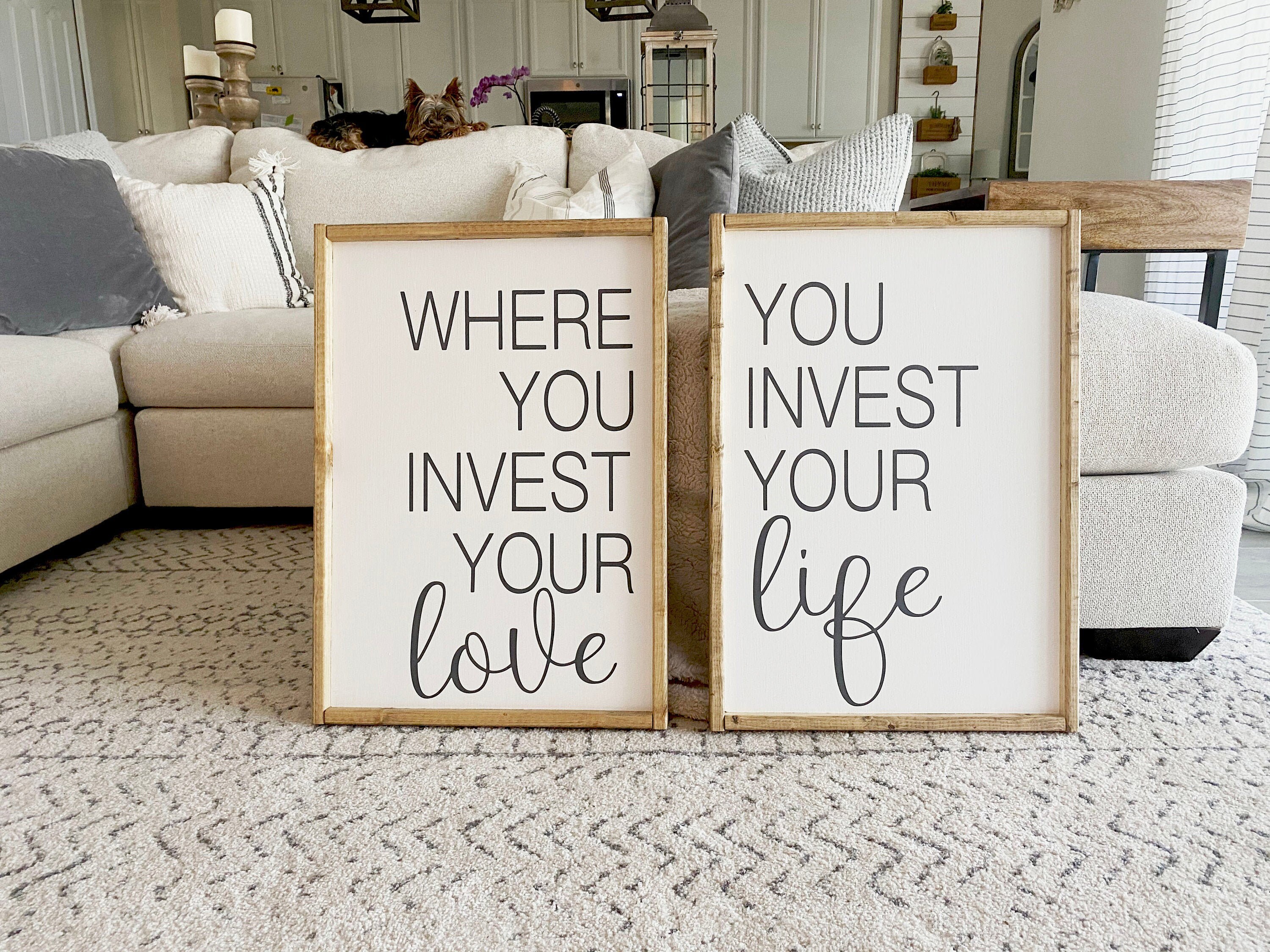 Where You Invest Your Love You Invest Your Life | Set of Two Signs | Mumford and Sons | Framed Sign | Customized Wood | Lyric Sign