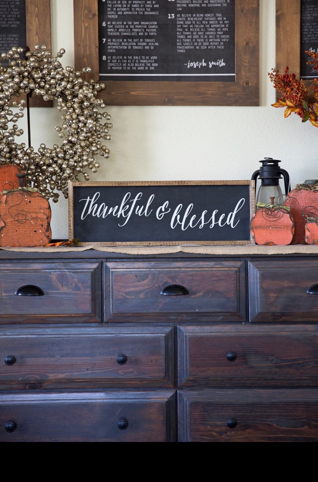 Thankful and Blessed | Wood Sign | Fall Sign | Fall Decor | Blessed ...