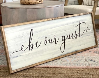 Be Our Guest Wood Sign | Framed Guest Room Decor | Framed Be Our Guest Sign | Customized Color | Customized Size | Farmhouse Style | White |