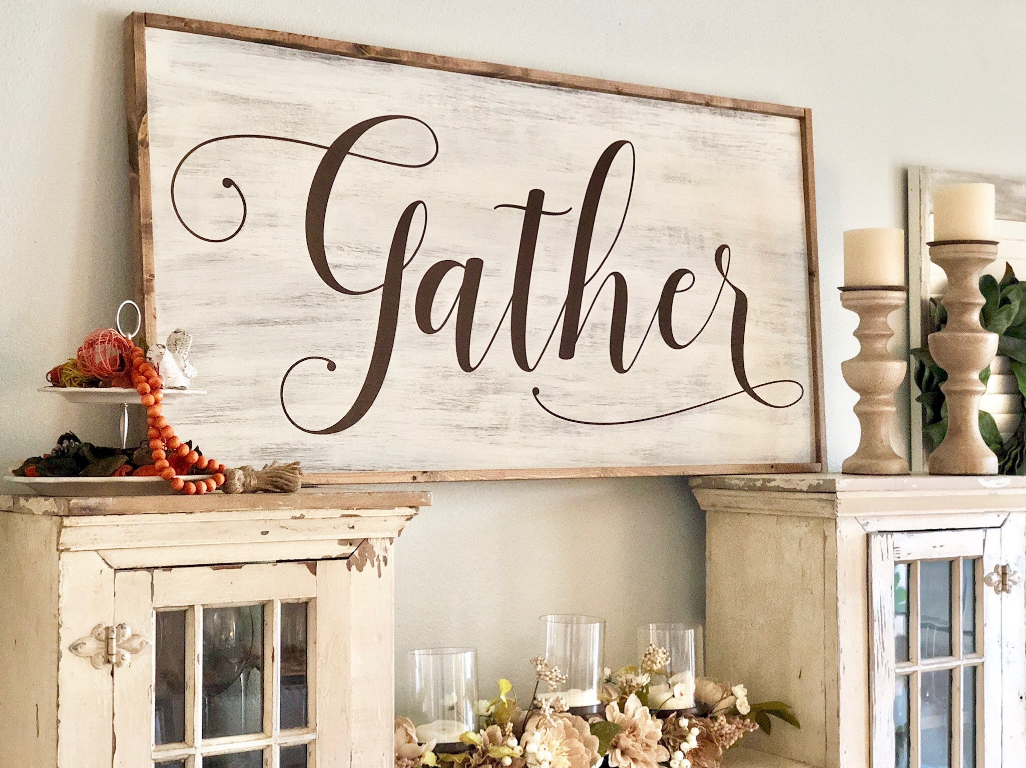 Large Gather Sign Framed Gather Sign Wood Sign Farmhouse Etsy