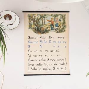 Póster desplegable con gráfico escolar vintage, original, vintage, para colgar en la pared, para niños, hecho en Checoslovaquia, decoración de pared para guardería.