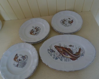 2 Plates and 2 fish cutlery New and unused with original matchingbox Villeroy and Boch Easy  Marisca very rare vintage dinner set
