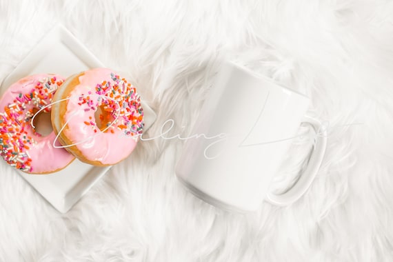 Download Coffee Mug Mockup Donut White Background Flat Lay Etsy