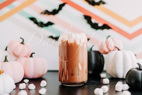 Coffee Glass Mockup - Fall Mug Mockup - Iced Coffee Mockup - Halloween Mug Mockup - Halloween Mockup Download - Instant Download Image