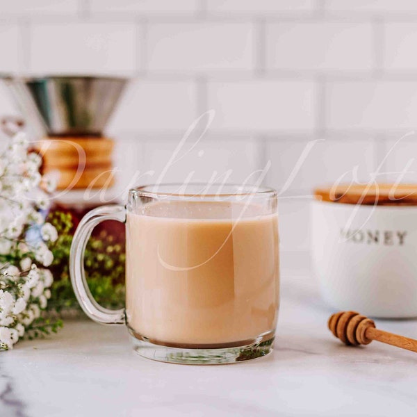 11oz Mug Mockup - Clear Glass Mug Mockup - Lifestyle Mockup - 11oz Glass Mug - White Background  - Insert Your Design