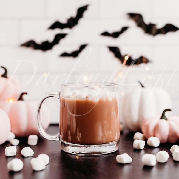 Coffee Mug Video Mockup - Glass Mug Mockup - Halloween Mug Mockup - Instagram - Spooky Themed Mug - Blog Image - Photography - Add Your Text